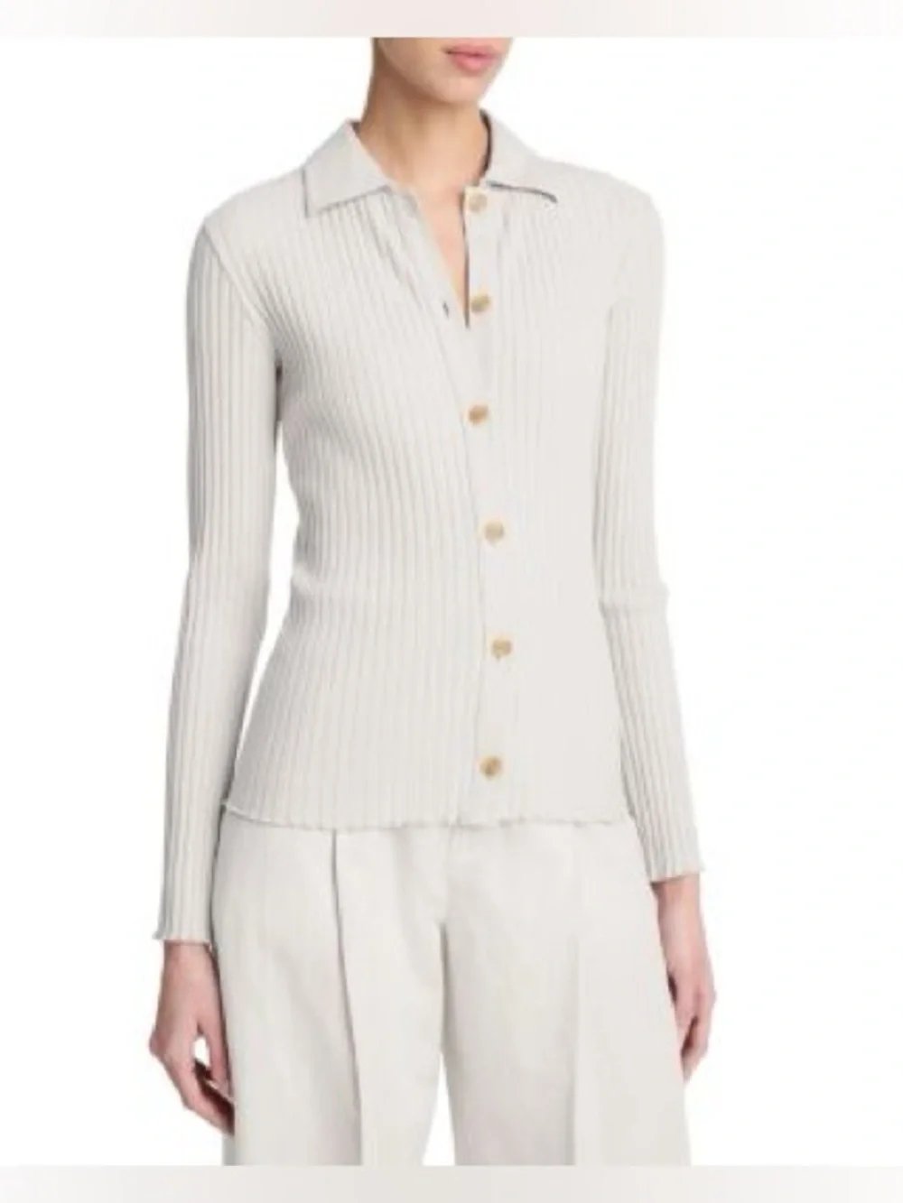 Vince XS ribbed polo Cardigan grey green ribbed button up